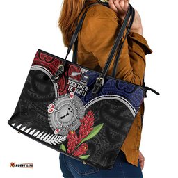 Aotearoa and Samoa Mo Te Tiriti Leather Tote Bag Tangata Moana Stand with Tangata Whenua LT9
