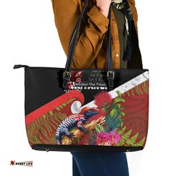 Aotearoa Toitu Te Tiriti Leather Tote Bag Waitangi-Honour The Treaty NZ Tuatara and Plants LT03