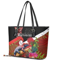Aotearoa Toitu Te Tiriti Leather Tote Bag Waitangi-Honour The Treaty NZ Tuatara and Plants LT03
