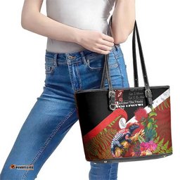 Aotearoa Toitu Te Tiriti Leather Tote Bag Waitangi-Honour The Treaty NZ Tuatara and Plants LT03