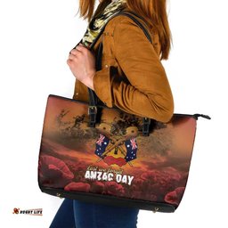 ANZAC Day Lest We Forget Leather Tote Bag Australian Veterans Remembrance Tribute LT18