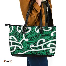 Aotearoa Maori Kowhaiwhai Leather Tote Bag Kakariki Puhoro and Patiki LT9
