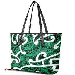 Aotearoa Maori Kowhaiwhai Leather Tote Bag Kakariki Puhoro and Patiki LT9