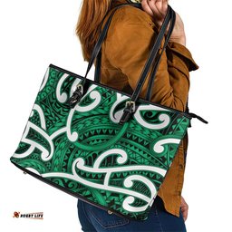 Aotearoa Maori Kowhaiwhai Leather Tote Bag Kakariki Puhoro and Patiki LT9