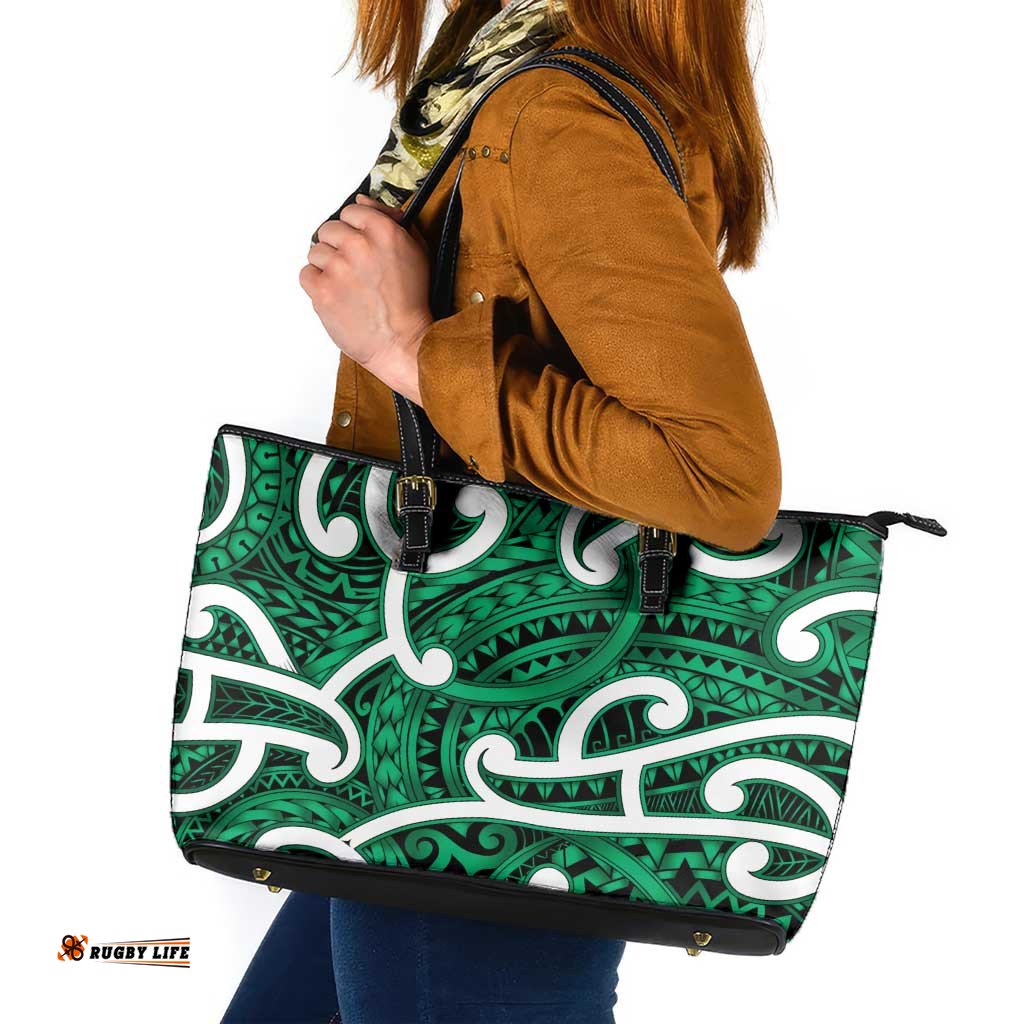 Aotearoa Maori Kowhaiwhai Leather Tote Bag Kakariki Puhoro and Patiki LT9