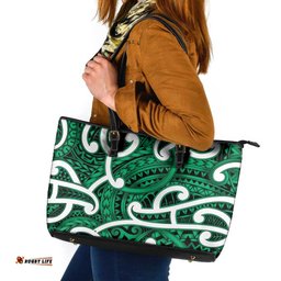 Aotearoa Maori Kowhaiwhai Leather Tote Bag Kakariki Puhoro and Patiki LT9