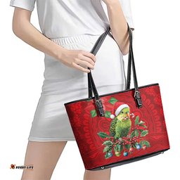 Aussie Green Budgerigar Leather Tote Bag Aboriginal Inspired Christmas LT9