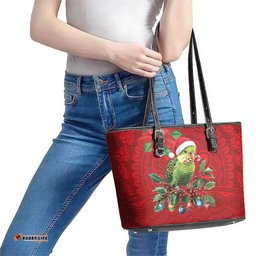 Aussie Green Budgerigar Leather Tote Bag Aboriginal Inspired Christmas LT9