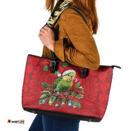 Aussie Green Budgerigar Leather Tote Bag Aboriginal Inspired Christmas LT9