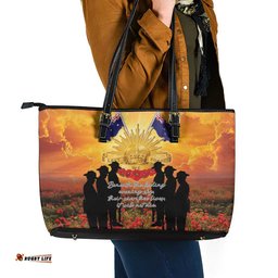 ANZAC Day Leather Tote Bag Remembrance Tribute Soldiers And Poppy Field LT05