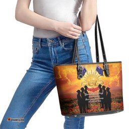 ANZAC Day Leather Tote Bag Remembrance Tribute Soldiers And Poppy Field LT05