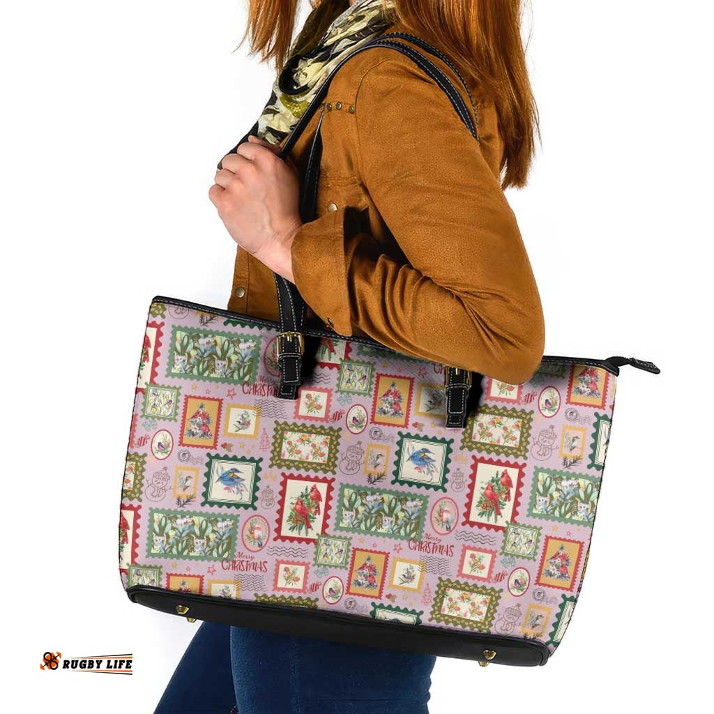 Aussie Birds Christmas La La Land Leather Tote Bag Pink Vintage Stamp Edition LT9