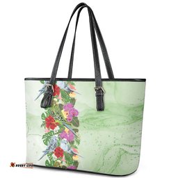 Aussie Budgies Blue And Green Tropical Birds Leather Tote Bag LT9