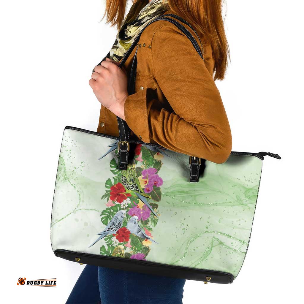 Aussie Budgies Blue And Green Tropical Birds Leather Tote Bag LT9