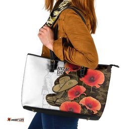 Australia ANZAC Day Leather Tote Bag Boots And Slouch Hat Lest We Forget LT14