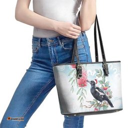 Australia Magpie Christmas Leather Tote Bag Eucalyptus Aboriginal Watercolor Stylized LT14