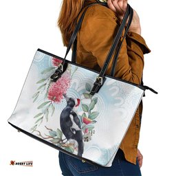 Australia Magpie Christmas Leather Tote Bag Eucalyptus Aboriginal Watercolor Stylized LT14