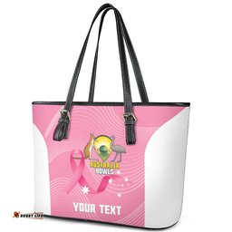 Custom Bowls Australia Breast Cancer Leather Tote Bag Pink Ribbon Aussie Map With Kangaroo Emu LT14