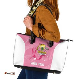 Custom Bowls Australia Breast Cancer Leather Tote Bag Pink Ribbon Aussie Map With Kangaroo Emu LT14