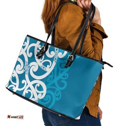 Azure Blue Maori Leather Tote Bag Koru Kowhaiwhai LT7