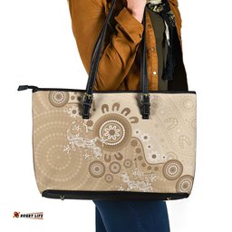 Beige Lizards Australia Leather Tote Bag Boomerang Indigenous Art LT14