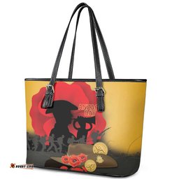 Australia Two-up Pennies ANZAC Day Leather Tote Bag Slouch Hat Last Post With Poppy LT14
