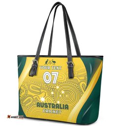 Australia Cricket Custom Indigenous Leather Tote Bag Aboriginal Arts GO Aussie LT7