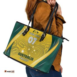 Australia Cricket Custom Indigenous Leather Tote Bag Aboriginal Arts GO Aussie LT7