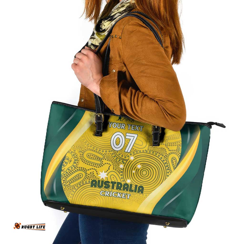 Australia Cricket Custom Indigenous Leather Tote Bag Aboriginal Arts GO Aussie LT7