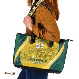 Australia Cricket Custom Indigenous Leather Tote Bag Aboriginal Arts GO Aussie LT7