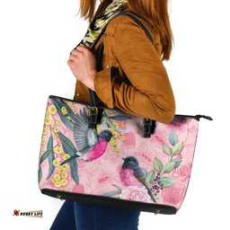 Birds and Floral Aussie Pink Robins Leather Tote Bag Rosy Glow LT7