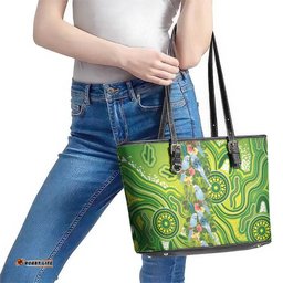 Budgerigar Australia Leather Tote Bag Aussie Common Parakeet Indigenous Art LT14