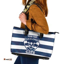 AFL Cats Football Custom Leather Tote Bag Geelong Proud Indigenous Art LT14