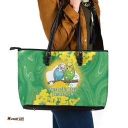 Budgerigar Australia Day Leather Tote Bag Proud To Be An Aussie Opal National Color LT14