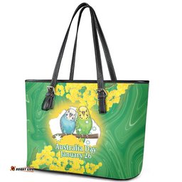 Budgerigar Australia Day Leather Tote Bag Proud To Be An Aussie Opal National Color LT14