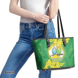 Budgerigar Australia Day Leather Tote Bag Proud To Be An Aussie Opal National Color LT14