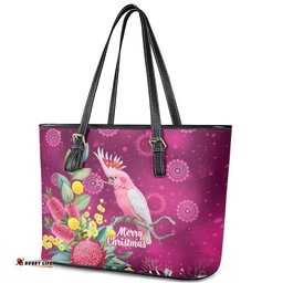Australia Pink Cockatoo Christmas Leather Tote Bag Aussie Native Flowers Merry Xmas - Pink LT14