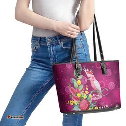 Australia Pink Cockatoo Christmas Leather Tote Bag Aussie Native Flowers Merry Xmas - Pink LT14