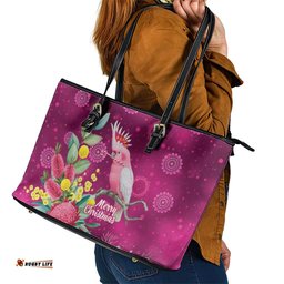 Australia Pink Cockatoo Christmas Leather Tote Bag Aussie Native Flowers Merry Xmas - Pink LT14