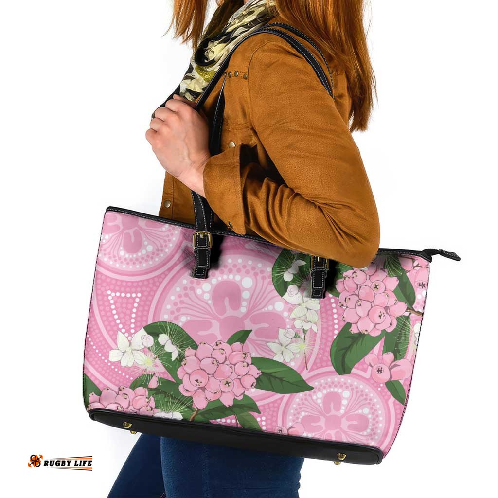 Australia Lilly Pilly Riberry Leather Tote Bag Aussie Native Flowers Indigenous Art LT14