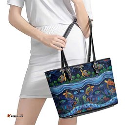 Australian Landscapes Leather Tote Bag Aboriginal Dreamtime Story LT9
