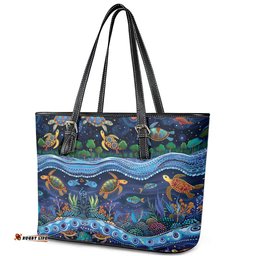Australian Landscapes Leather Tote Bag Aboriginal Dreamtime Story LT9