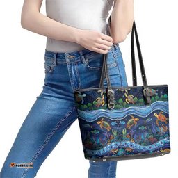 Australian Landscapes Leather Tote Bag Aboriginal Dreamtime Story LT9