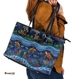 Australian Landscapes Leather Tote Bag Aboriginal Dreamtime Story LT9