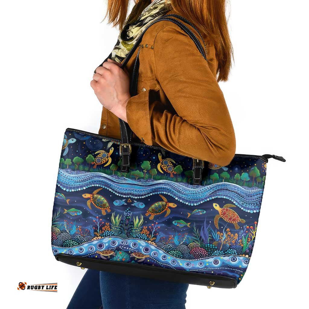 Australian Landscapes Leather Tote Bag Aboriginal Dreamtime Story LT9