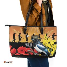Australia Magpie ANZAC Day Leather Tote Bag Rising Sun 25th April Poppy Golden Wattle LT14
