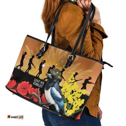 Australia Magpie ANZAC Day Leather Tote Bag Rising Sun 25th April Poppy Golden Wattle LT14
