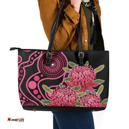 Australia Waratah Leather Tote Bag Telopea Aussie Native Flowers Indigenous Art LT14