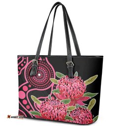 Australia Waratah Leather Tote Bag Telopea Aussie Native Flowers Indigenous Art LT14