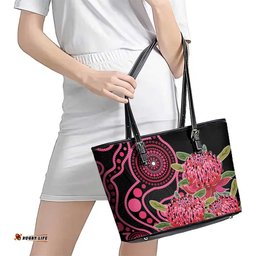 Australia Waratah Leather Tote Bag Telopea Aussie Native Flowers Indigenous Art LT14